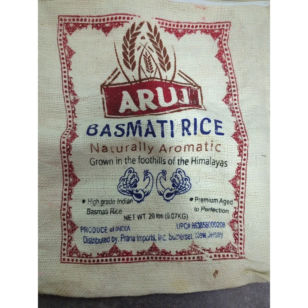 Upcycled‎ Beige Basmati rice bag tote shopping flea market bag
